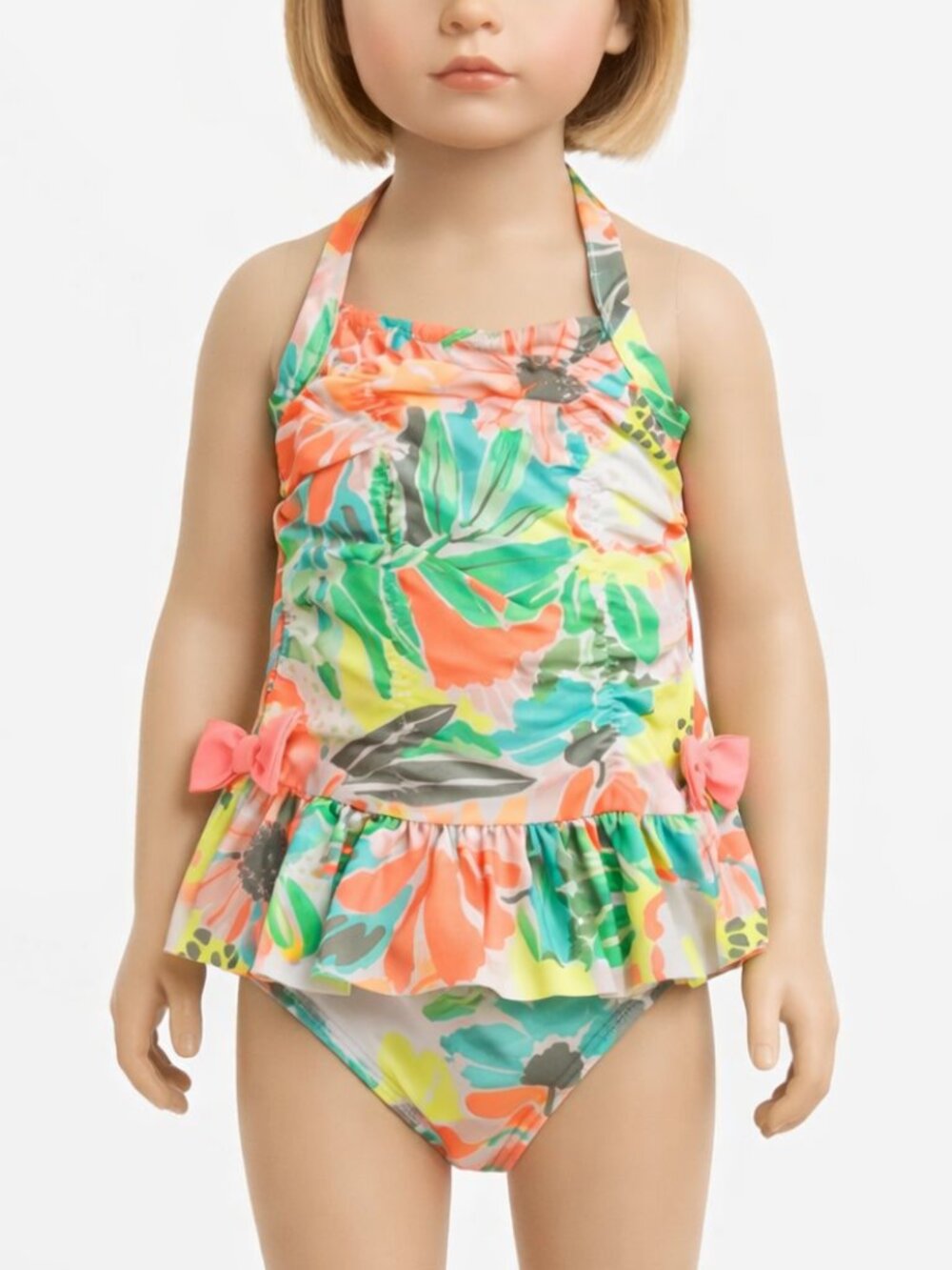 Cat & Jack Girls Swimsuit Neon Floral Skirted Halter 4T